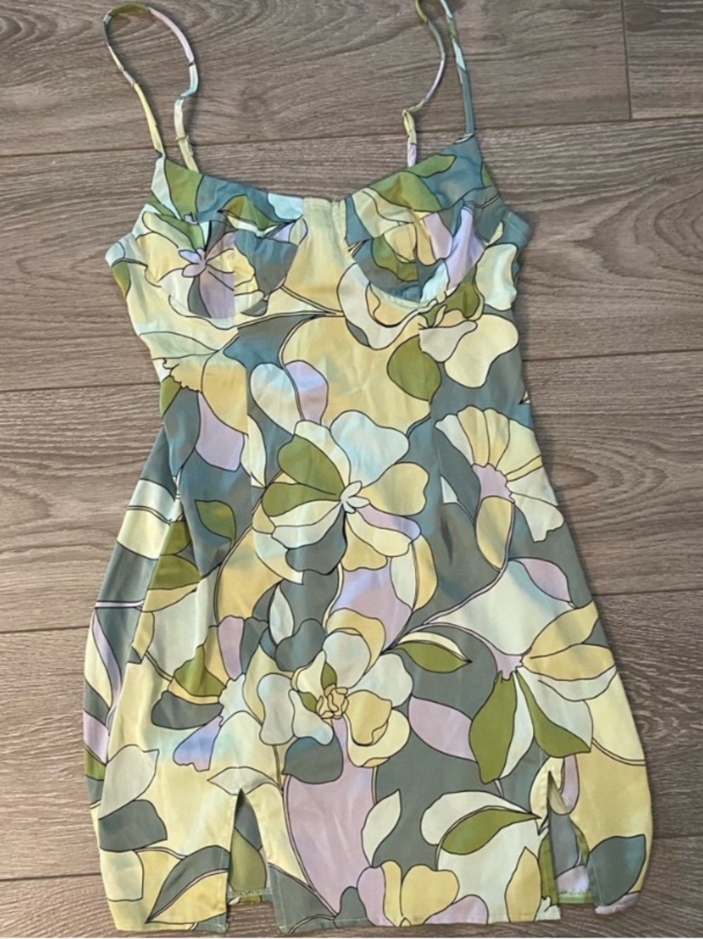 Sky to Moon Floral Slip Dress in Pastel Green and Yellow